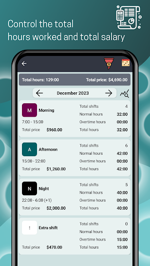 Work shifts calendar & salary Screenshot 2