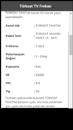 Türksat Frekansları - Tüm Frekans Listesi Screenshot 1