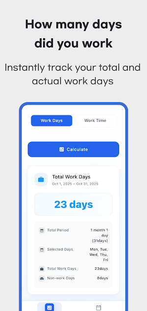 Work Hours & Days Calculator Screenshot 1