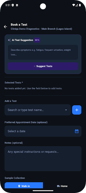 Cliniqa: Lab Results & Booking Screenshot 3