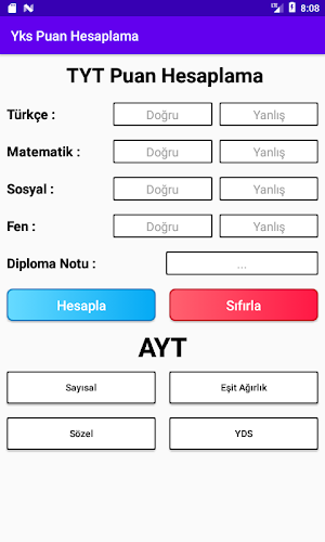 YKS (TYT-AYT-YDS) Puan Hesaplama 2020 Screenshot 0