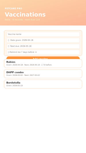 Pet Care: Vet & Vaccine Log Screenshot 2