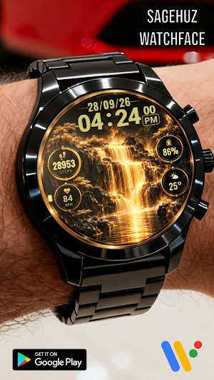 A015 Golden Digital Watch Face Screenshot 2
