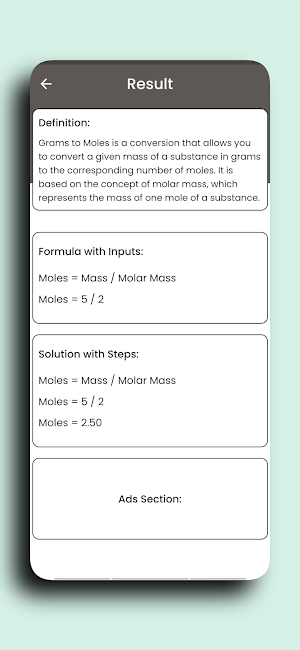 Grams to Moles Calculator Screenshot 2