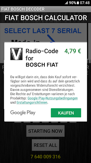 Radio Code FITS Bosch Fiat Decoder Screenshot 3