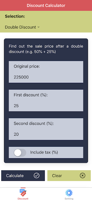 Sale Discount Calculator - Percent Off & Sales Tax Screenshot 1