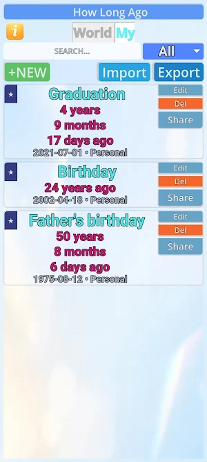 How Long Ago: Event Tracker Screenshot 2