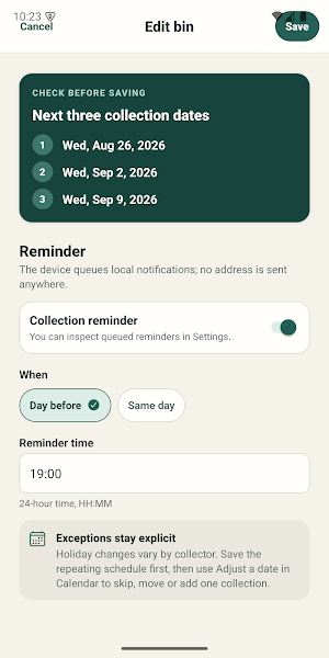 BinWhistle: Bin Day Reminder Screenshot 1