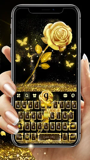 Gold Rose Butterfly Keyboard Background Screenshot 0