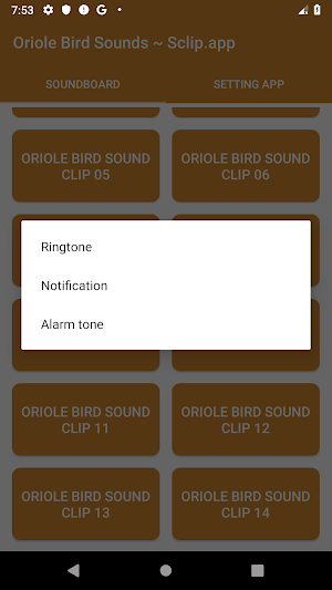 Oriole Bird Sound Collections ~ Sclip.app Screenshot 2