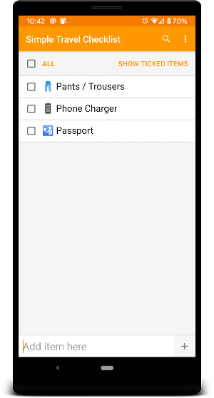 Simple Travel Checklist, Reminder & Widget Screenshot 1
