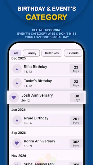 Birthday Reminder Calendar Screenshot 2