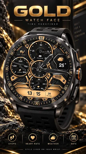 LX005 Gold Hybrid Watch Face Screenshot 0