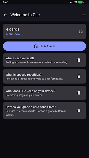 Cue: Hands-Free Flashcards Screenshot 1