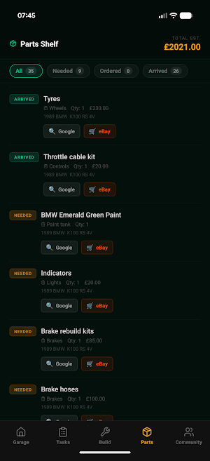Shed Builds - Project Tracker Screenshot 2