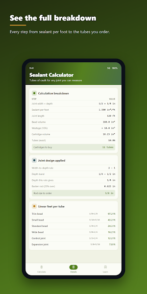 Sealant Calculator Screenshot 2