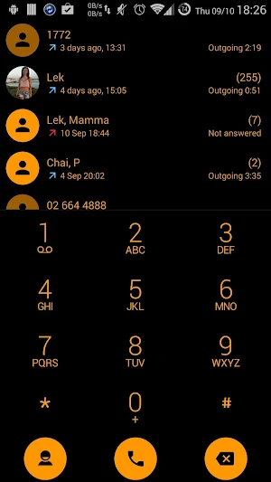 Dialer theme Flat Black Orange Screenshot 1
