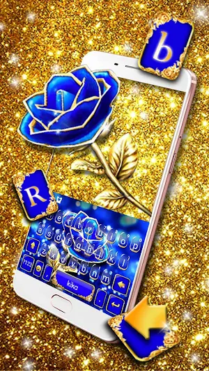 Gold Blue Rose Crystal Keyboard Theme Screenshot 1