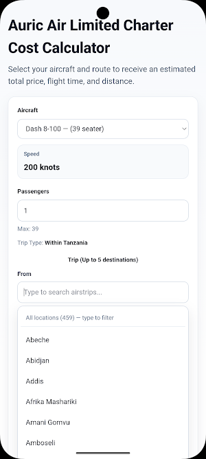 Auric Charter Price Estimate Screenshot 0
