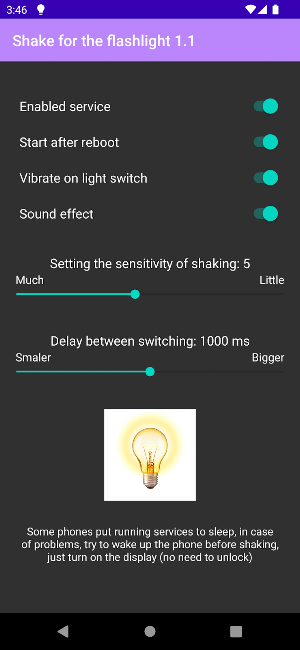 Shake for the flashlight Screenshot 1