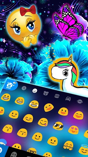 Neon Flower Butterfly Keyboard Theme Screenshot 2