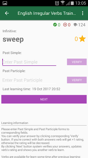 English Irregular Verbs Conjugation Trainer Screenshot 2