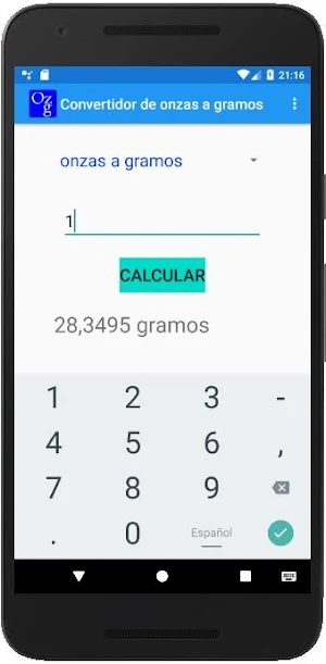 Convertidor de onzas a gramos Screenshot 0
