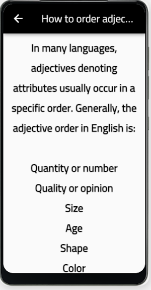adjective order Screenshot 0