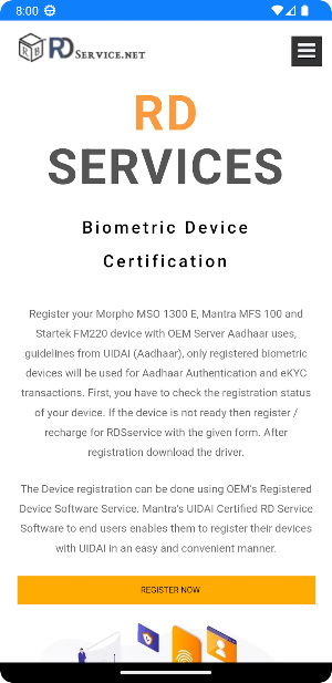 RD Service Registration Screenshot 1