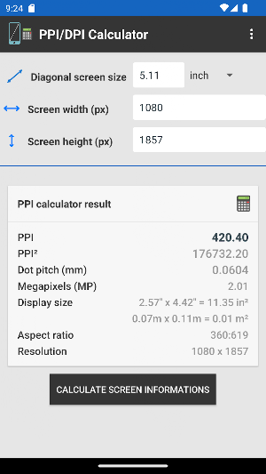 PPI / DPI Calculator Screenshot 2
