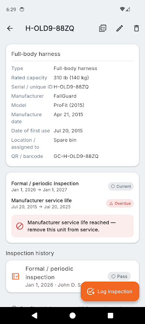 Harness Inspection Log QR Screenshot 1