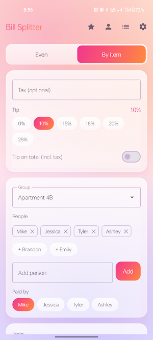 Bill Splitter & Tip Calc Screenshot 2