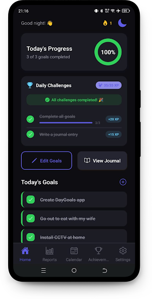 DayGoals: Daily Goals Journal Screenshot 1