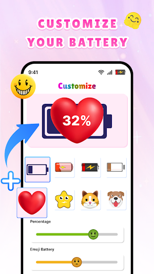 Cute Emoji Battery Icon Bar Screenshot 1