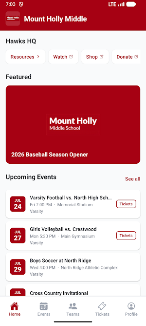 Mount Holly Middle Athletics Screenshot 0