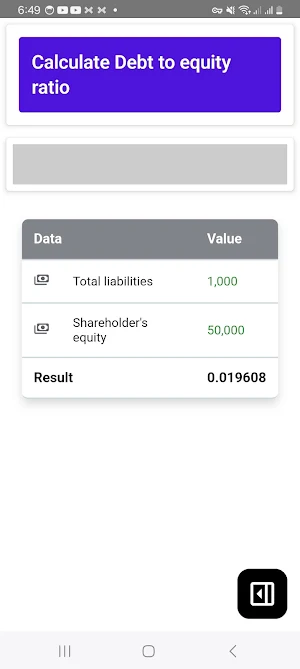 Debt to Equity Calculator Screenshot 3