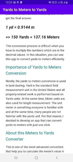 Yards to Meter | Meter to Yard Screenshot 2