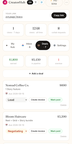 CreatorHub: Bio Link & Deals Screenshot 1