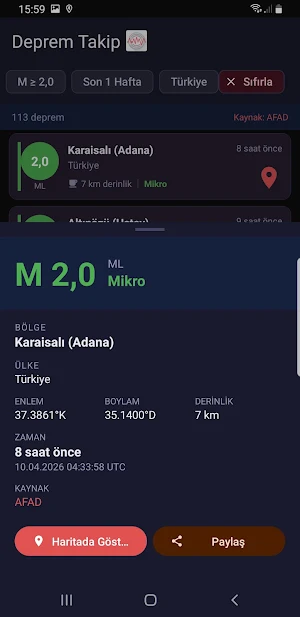 Deprem Takip-Bildirim Sistemi Screenshot 1