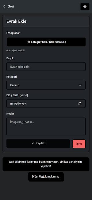 Önemli Evrak ve Garanti Kasası Screenshot 3