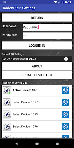 RadonPRO Companion Application Screenshot 2