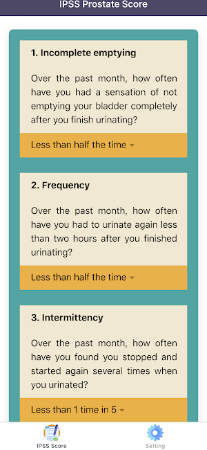 Urology IPSS Prostate Score Screenshot 0
