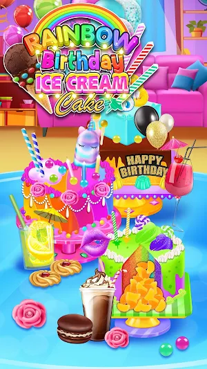 Rainbow Glitter Birthday Cake Maker - Baking Games Screenshot 0