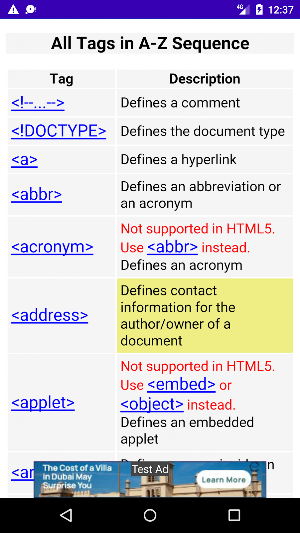 HTML All Tags Screenshot 2