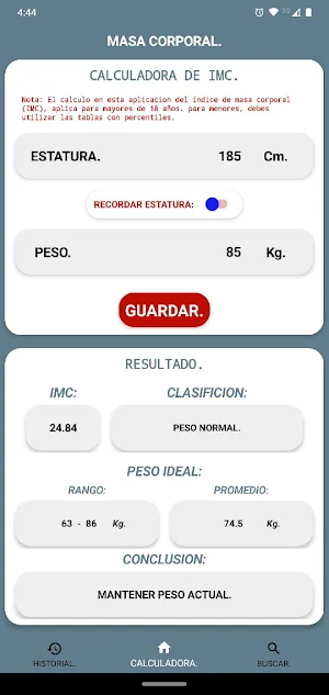 Masa Corporal. Screenshot 2