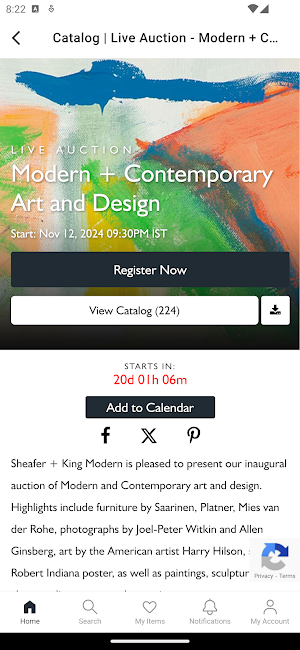 Sheafer + King Modern Auctions Screenshot 1