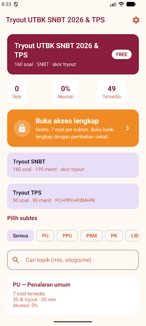 Tryout UTBK SNBT 2026 & TPS Screenshot 0