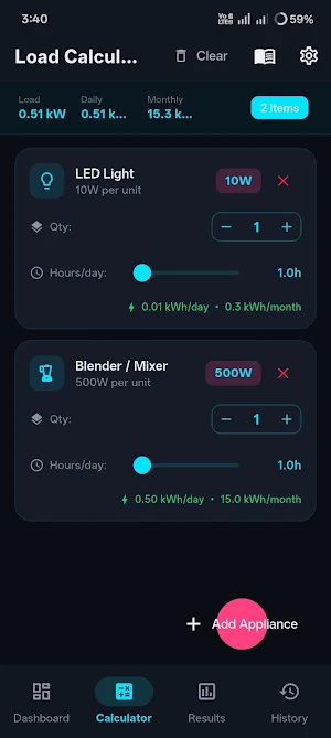 PowerPlan: Electric Calculator Screenshot 1