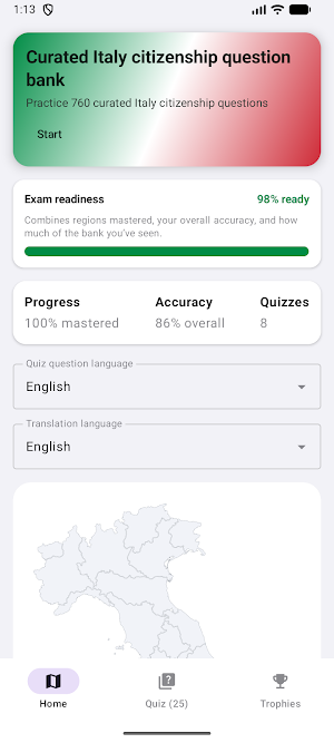Italian Citizenship Test Screenshot 0