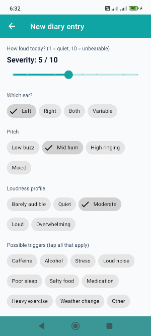 Tinnitus Diary & Sound Relief Screenshot 1